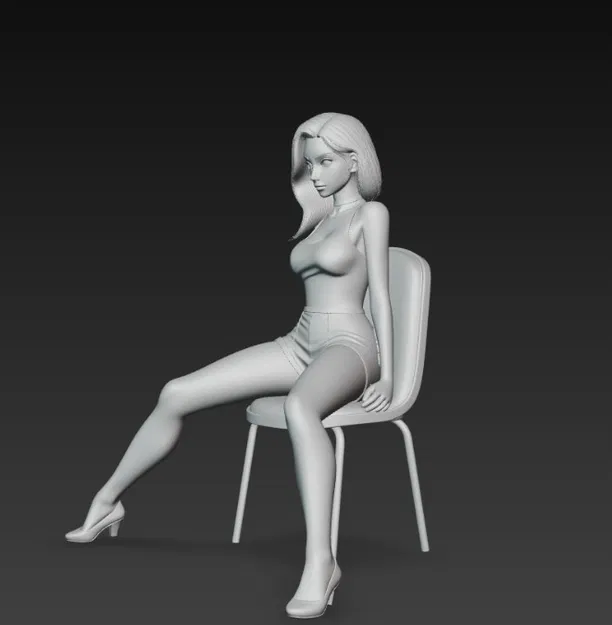 Mô Hình Cô Gái Xinh Đẹp Ngồi Trên Ghế - Tượng Trang Trí 3D - Image 2