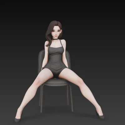 Mô Hình Cô Gái Xinh Đẹp Ngồi Trên Ghế - Tượng Trang Trí 3D