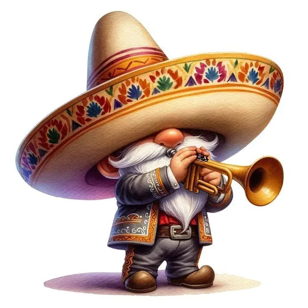 Chú Lùn Đội Mũ Sombrero Đánh Kèn - Mô Hình 3D Độc Đáo - Image 2