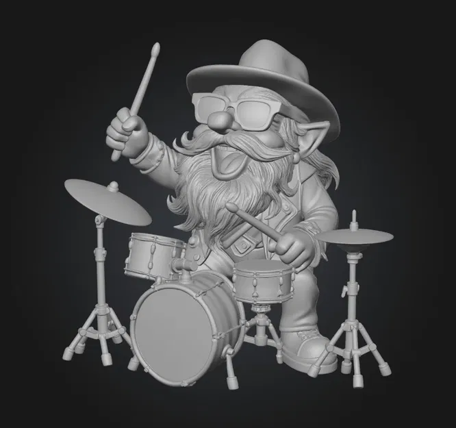 Mô Hình Chú Lùn Rocker Chơi Trống 3D Độc Đáo - Image 1