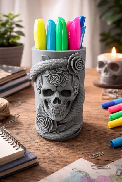 Cốc Cắm Bút Hình Đầu Lâu Độc Đáo - Trang Trí Bàn Làm Việc - Image 2