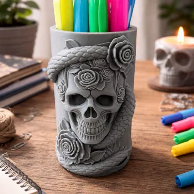 Cốc Cắm Bút Hình Đầu Lâu Độc Đáo - Trang Trí Bàn Làm Việc