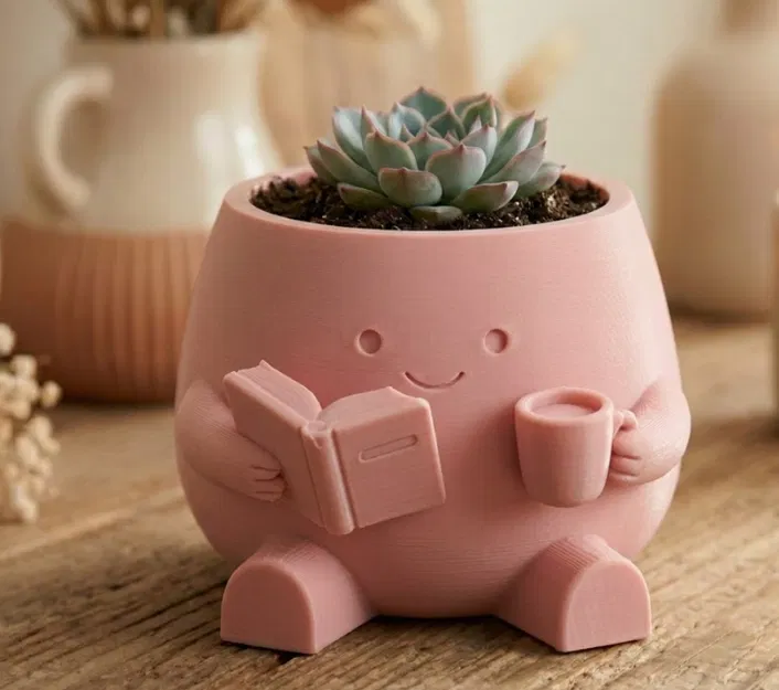 Chậu Trồng Cây Cozy Reader ♡ – Decor Dễ Thương Cho Người Mê Sách - Image 1