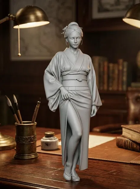 Tượng Cô Gái Sexy Mặc Kimono Duyên Dáng - Mô Hình In 3D Nghệ Thuật - Image 1