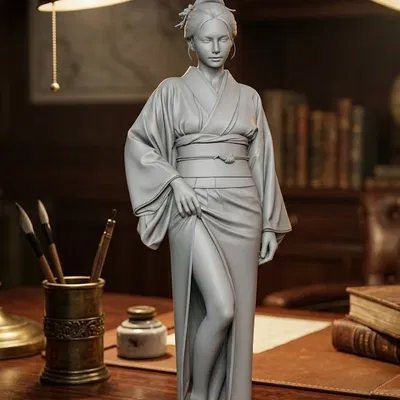 Tượng Cô Gái Sexy Mặc Kimono Duyên Dáng - Mô Hình In 3D Nghệ Thuật