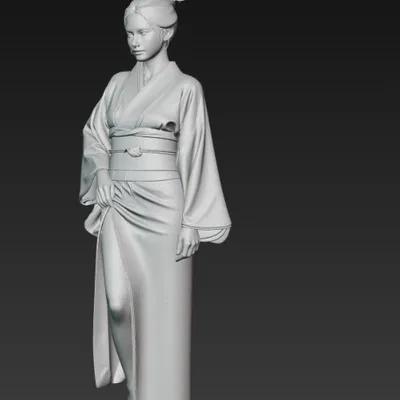 Tượng Cô Gái Sexy Mặc Kimono Duyên Dáng - Mô Hình In 3D Nghệ Thuật