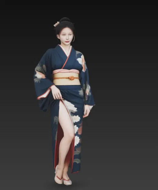 Tượng Cô Gái Sexy Mặc Kimono Duyên Dáng - Mô Hình In 3D Nghệ Thuật - Image 4