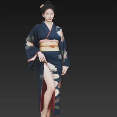 Tượng Cô Gái Sexy Mặc Kimono Duyên Dáng - Mô Hình In 3D Nghệ Thuật