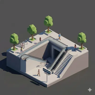 Lối Vào Ga Tàu Điện Ngầm Phong Cách Low Poly Đẹp Mắt