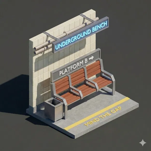 Ghế Đợi Sảnh Ngầm Low Poly - Mô Hình 3D Cho Game & Kiến Trúc - Image 1