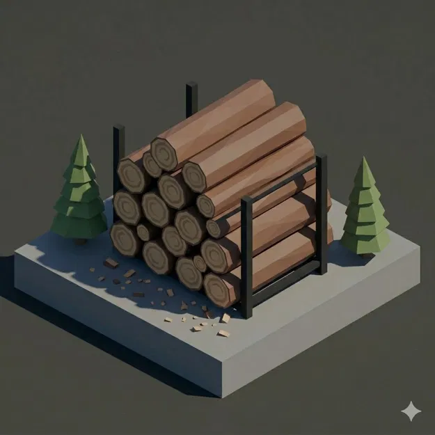 Mô Hình Đống Gỗ Low Poly Trang Trí Game - Image 1