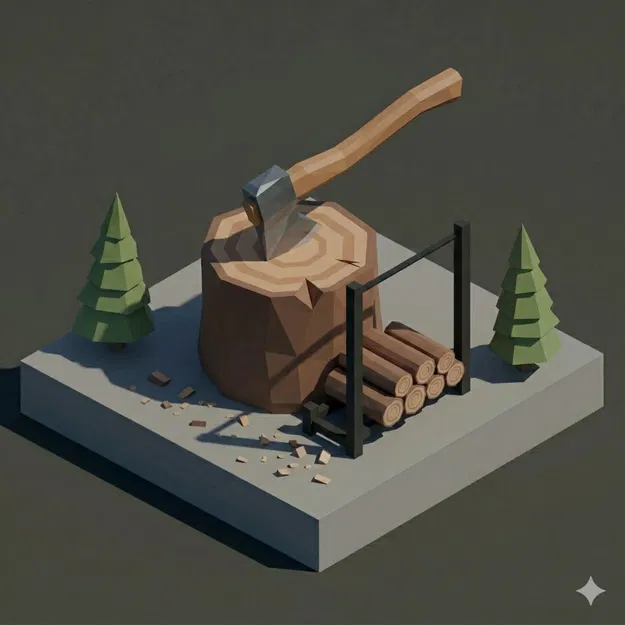 Mô hình 3D Khúc Gỗ Chặt Củi Phong Cách Low Poly - Image 1