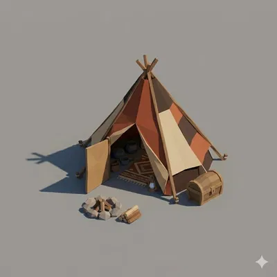 Mô Hình Lều Du Mục Phong Cách Low Poly - Đạo Cụ Game 3D