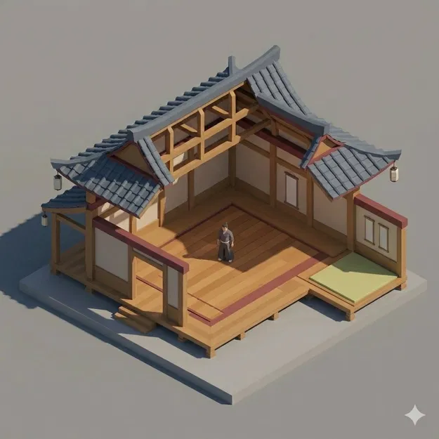 Mô Hình Võ Đường Samurai 3D Phong Cách Low Poly - Image 1