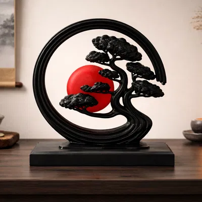 Tượng Cây Thiền Phong Cách Nhật Với Mặt Trời Đỏ