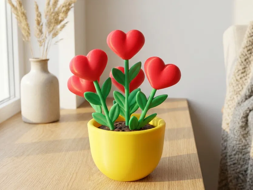 Tượng Chậu Hoa Trái Tim Nở Rộ (Heart Bloom Pot Sculpture) - Image 1