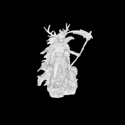 Tượng Thần Hel Với Sói Fenris - Mô Hình 3D Thần Thoại Bắc Âu