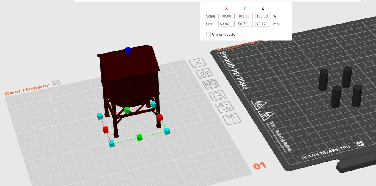 Kho Than Xe Lửa 3D N Scale (Coal Hopper) Có Trụ Đỡ - Image 1
