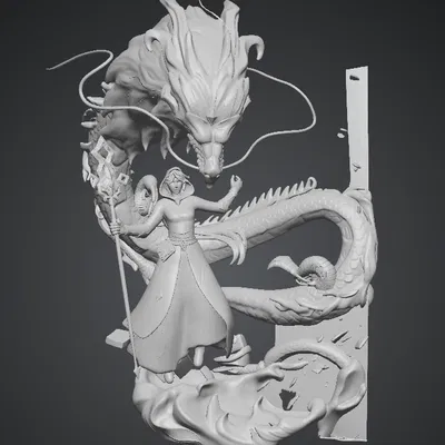 Tượng Morax và Rồng Thần Genshin Impact 3D Model