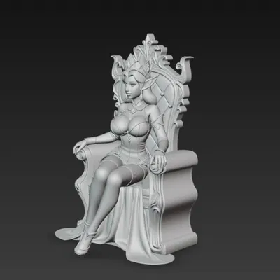Nữ Hoàng Elf Ngồi Trên Ngai Vàng - Mô Hình 3D Fantasy Độc Đáo