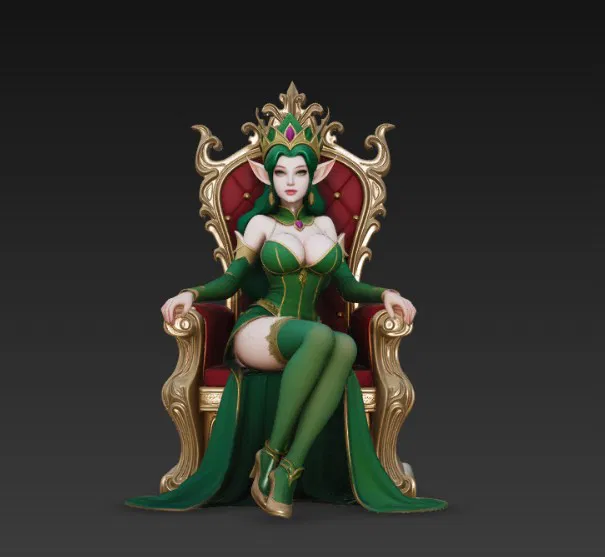 Nữ Hoàng Elf Ngồi Trên Ngai Vàng - Mô Hình 3D Fantasy Độc Đáo - Image 3