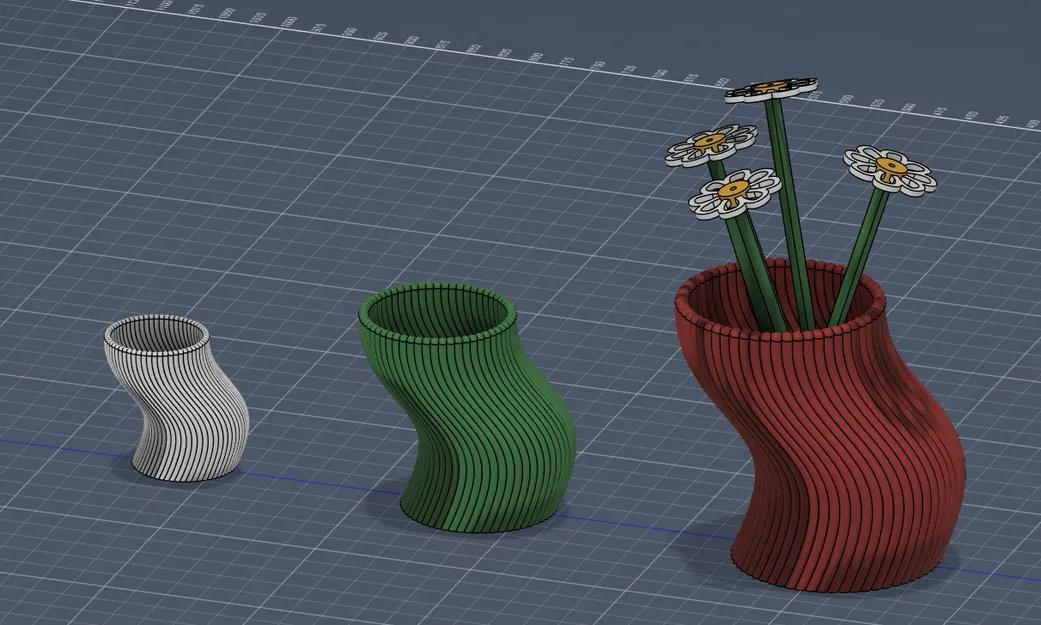 Bộ Bình & Chậu Gân Lượn Sóng Hiện Đại (+ Hoa Cúc Daisy) - Image 1