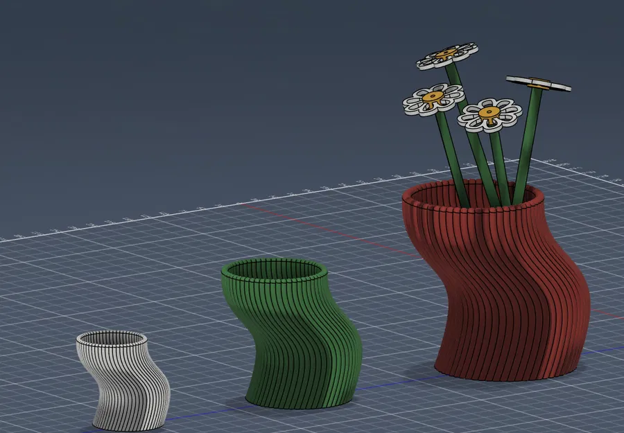 Bộ Bình & Chậu Gân Lượn Sóng Hiện Đại (+ Hoa Cúc Daisy) - Image 2