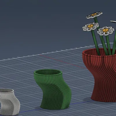 Bộ Bình & Chậu Gân Lượn Sóng Hiện Đại (+ Hoa Cúc Daisy)