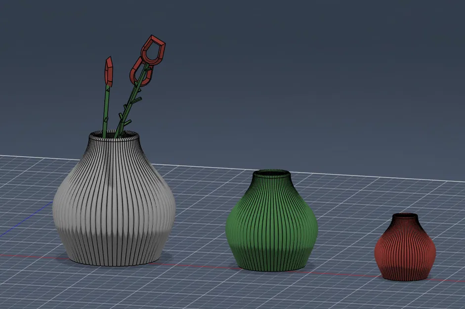 Bộ Vase & Planter Giọt Nước Gân Nổi Hiện Đại (+ Hoa Hồng Low-Poly!) - Image 1