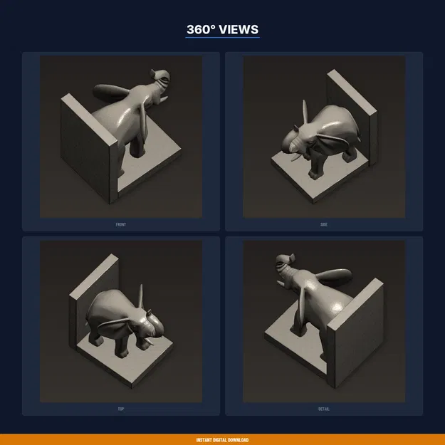 Chặn Sách Voi Vòi Giơ Cao, Đế Nặng Chắc – File STL In 3D - Image 3