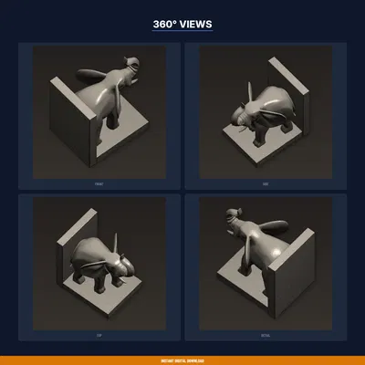 Chặn Sách Voi Vòi Giơ Cao, Đế Nặng Chắc – File STL In 3D