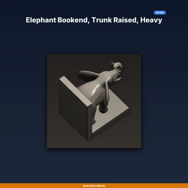 Elephant Bookend vòi giơ cao, đế nặng vững, chặn sách hình thú - file STL in 3D - Image 1