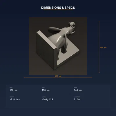 Elephant Bookend vòi giơ cao, đế nặng vững, chặn sách hình thú - file STL in 3D