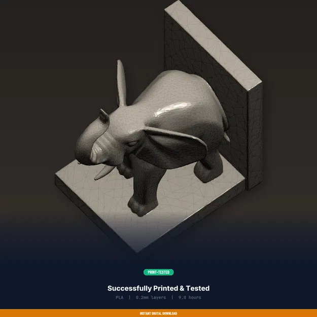 Elephant Bookend vòi giơ cao, đế nặng vững, chặn sách hình thú - file STL in 3D - Image 8