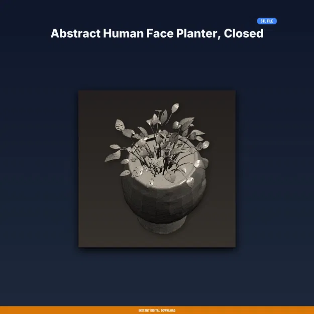 Chậu Cây Mặt Người Trừu Tượng Mắt Nhắm Yên Bình - File STL In 3D - Image 1