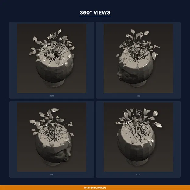 Chậu Cây Mặt Người Trừu Tượng Mắt Nhắm Yên Bình - File STL In 3D - Image 3