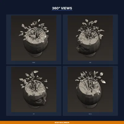 Chậu Cây Mặt Người Trừu Tượng Mắt Nhắm Yên Bình - File STL In 3D