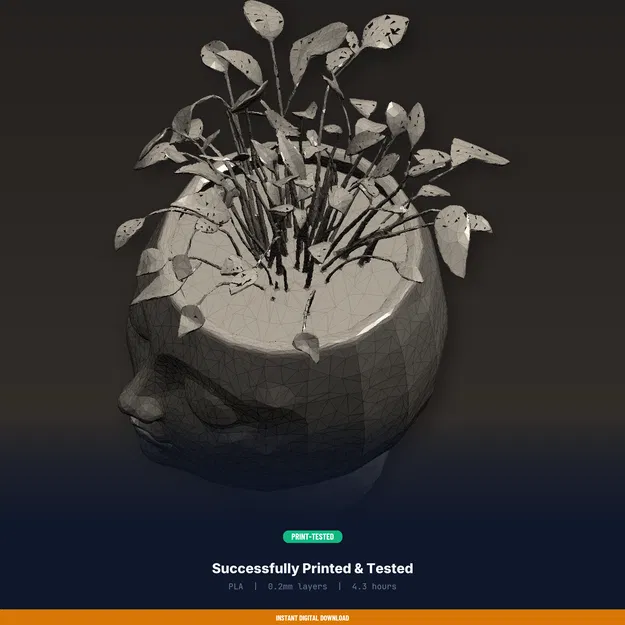 Chậu Cây Mặt Người Trừu Tượng Mắt Nhắm Yên Bình - File STL In 3D - Image 8