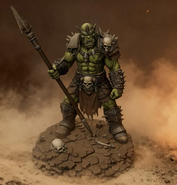 Bloodbound Realms – Orc – Ironfang Spearman (Miniature STL Dark Fantasy in 3D) - Image 1