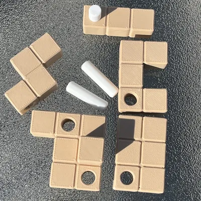Nice packing puzzle – Puzzle nhét 5 mảnh và 2 dowel vào hộp