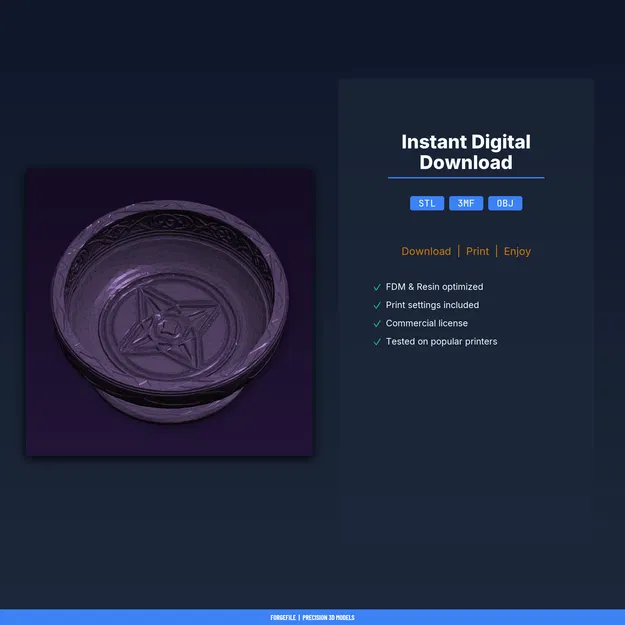 Đĩa nghi lễ nông khắc pentacle giữa, viền nổi – file STL in 3D - Image 2