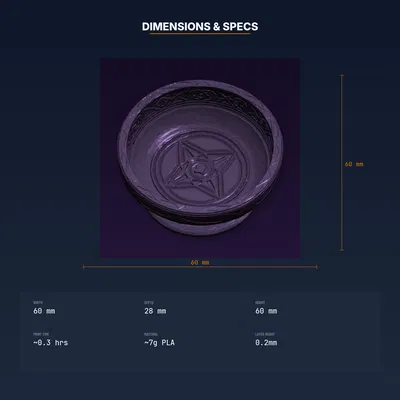 Đĩa nghi lễ nông khắc pentacle giữa, viền nổi – file STL in 3D