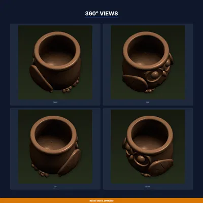 Chậu Cây Mặt Cú (Owl Face Planter) - File STL In 3D