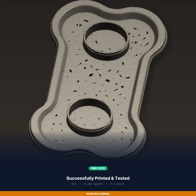 Tấm Lót Chỗ Ăn Thú Cưng Hình Xương, Viền Nâng Chống Tràn - File STL In 3D - Image 8