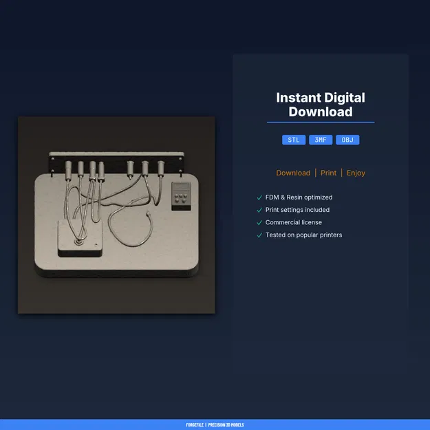 Kẹp đi dây pedalboard guitar dán keo, đi dây gọn gàng - STL in 3D - Image 2