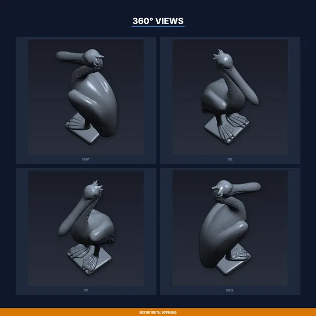 Tượng Bồ Nông Trang Trí Sân Vườn (Pelican Garden Figurine) - File STL in 3D - Image 3