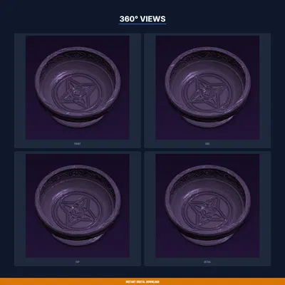 Đĩa nghi lễ nông khắc pentacle giữa, viền nổi – file STL in 3D