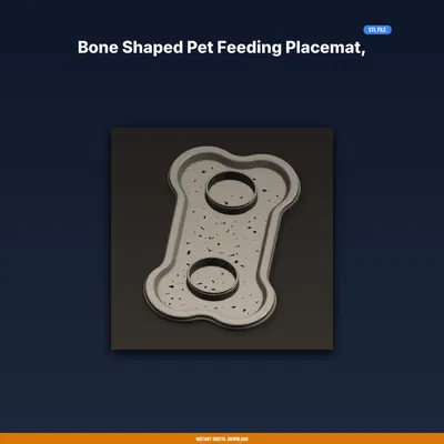 Tấm Lót Chỗ Ăn Thú Cưng Hình Xương, Viền Nâng Chống Tràn - File STL In 3D