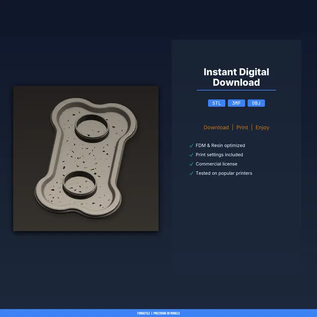 Tấm Lót Chỗ Ăn Thú Cưng Hình Xương, Viền Nâng Chống Tràn - File STL In 3D - Image 2