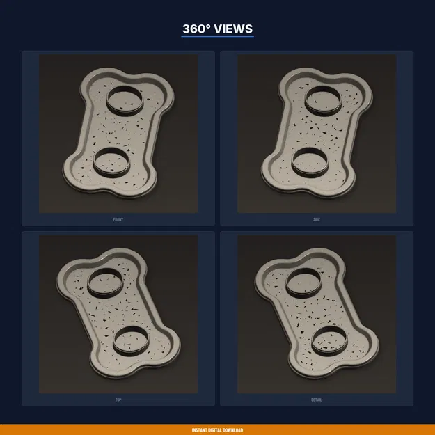 Tấm Lót Chỗ Ăn Thú Cưng Hình Xương, Viền Nâng Chống Tràn - File STL In 3D - Image 3